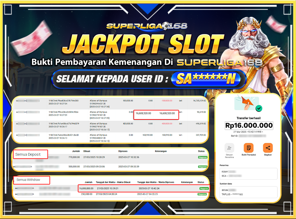 SUPERLIGA168 JACKPOT GATES OF OLYMPUS Rp.16.000.000,- LUNAS